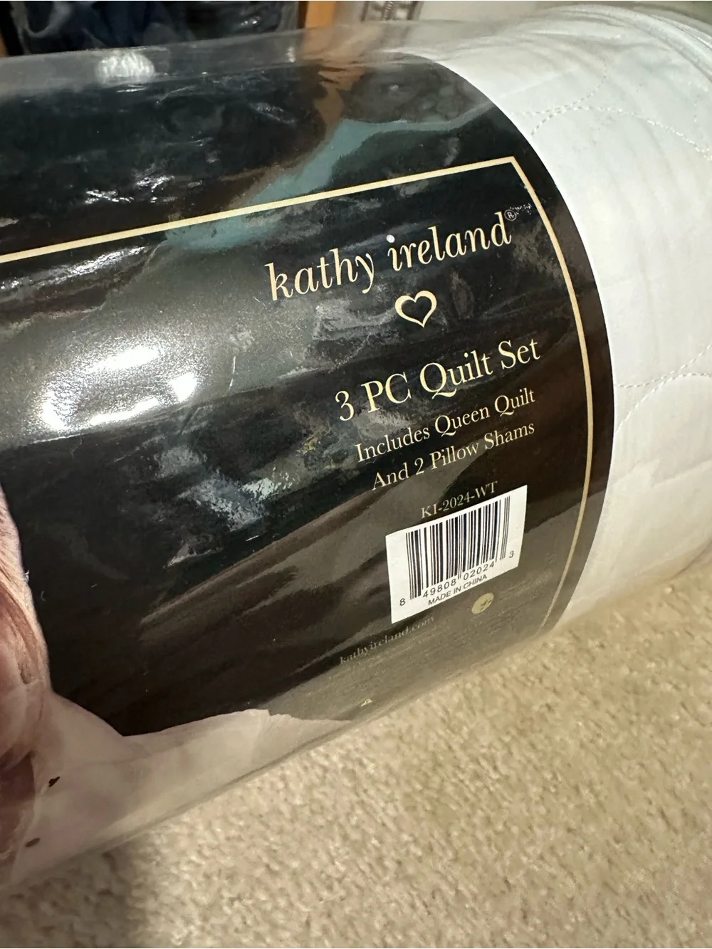 Kathy Ireland 3 Piece Quilt Set Queen White